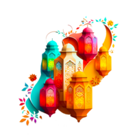 ai génératif Ramadan kareem coloré lanterne illustration png