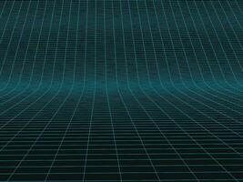Abstract wireframe landscape background. Perspective grid. 3d illustration. Abstract wireframe landscape. Retro futuristic vector grid. Technology neon background. photo