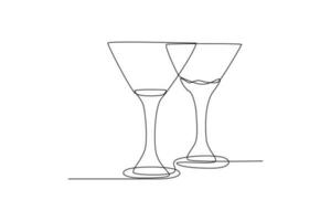 Single one line drawing wine glass. Tableware concept. Continuous line draw design graphic vector illustration.