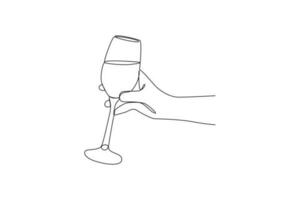 Single one line drawing wine glass. Tableware concept. Continuous line draw design graphic vector illustration.