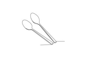 Single one line drawing spoons. Tableware concept. Continuous line draw design graphic vector illustration.