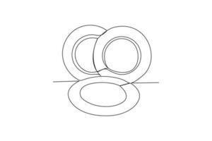 Single one line drawing plates. Tableware concept. Continuous line draw design graphic vector illustration.