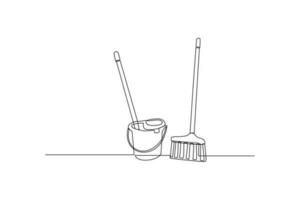 Continuous one line drawing mop equipment. Home appliances concept. Single line draw design vector graphic illustration.