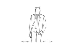 Continuous one line drawing businessman with his style. Business activities concept. Single line draw design vector graphic illustration.