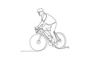 soltero uno línea dibujo mundo bicicleta día en junio 3. mundo bicicleta día concepto. continuo línea dibujar diseño gráfico vector ilustración.