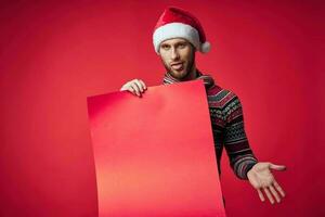 handsome man in a christmas red mockup poster studio posing photo