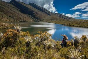 Young woman exploring the nature of a beautiful paramo at the department of Cundinamarca in Colombia photo