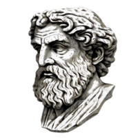 Ancient greek philosopher poet or scientist is depicted in the form of a sculpture isolated on transparent background png