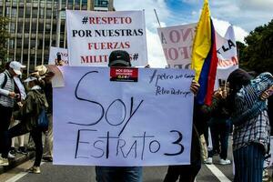 Bogota, Colombia, 2022. Peaceful protest marches in Bogota Colombia against the government of Gustavo Petro. photo