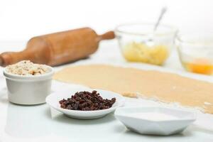 Strudel dough and filling ingredients photo