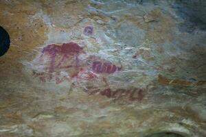 Prehistoric paintings on rock known as petroglyphs in Colombia photo