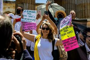 Bogota, Colombia, 2022. Peaceful protest marches in Bogota Colombia against the government of Gustavo Petro. photo