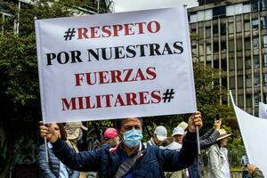 Bogota, Colombia, 2022. Peaceful protest marches in Bogota Colombia against the government of Gustavo Petro. photo