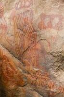 Prehistoric paintings on rock known as petroglyphs in Colombia photo