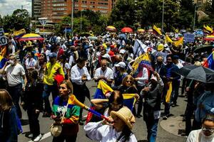 Bogota, Colombia, 2022. Peaceful protest marches in Bogota Colombia against the government of Gustavo Petro. photo