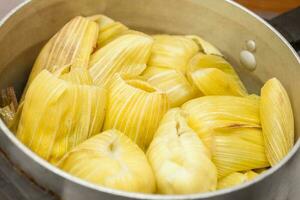 Colombian Sweet Corn Wrap Preparation photo