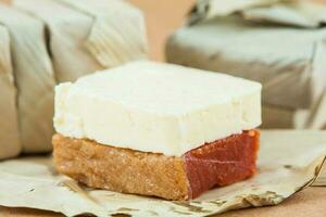 Traditional Colombian sweet from the Velez town in Santander called Bocadillo served with white cheese photo