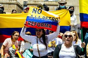 Bogota, Colombia, 2022. Peaceful protest marches in Bogota Colombia against the government of Gustavo Petro. photo