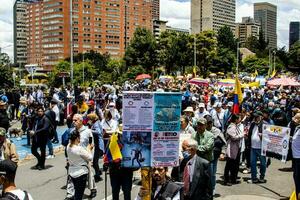 Bogota, Colombia, 2022. Peaceful protest marches in Bogota Colombia against the government of Gustavo Petro. photo