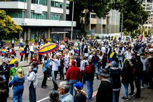 Bogota, Colombia, 2022. Peaceful protest marches in Bogota Colombia against the government of Gustavo Petro. photo