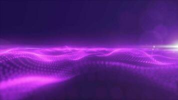 Abstract purple energy surface with magic waves of particles and points with a blur with a blizzard epic abstract rear background, 4K video, 60 FPS video