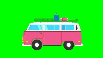 Campervan car travel animation in Summer Vacation green Screen video