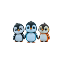 Portrait illustration of three cute baby penguins with different colors, png