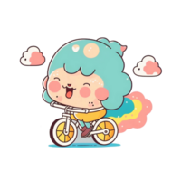 gelukkig regenboog meisje rijden fiets, schattig, kawaii, sticker, generatief ai png