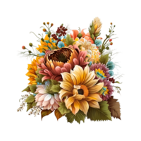Wildflower Watercolor Wedding Floral Bouquet. Generative AI png