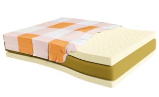 3d layered sheet material mattress with fabric, soft sponge, natural latex isolated. minimal abstract, 3d render illustration png