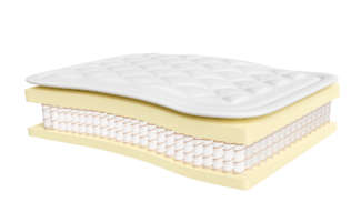 3d gelaagde vel materiaal matras met lucht kleding stof, zak- veren, natuurlijk latex geïsoleerd. 3d geven illustratie png