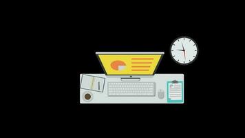 office desk top view animation loop motion graphics video transparent background with alpha channel