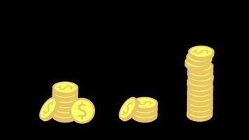dollar coin stack icon animation loop motion graphics video transparent background with alpha channel