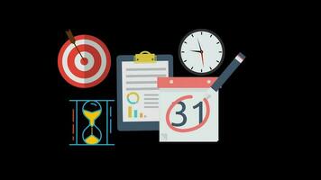 planning with calendar, clock target animation loop motion graphics video transparent background with alpha channel