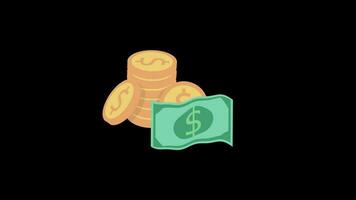 money coin stack animation loop motion graphics video transparent background with alpha channel