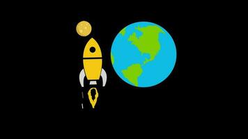 launch rocket earth to moon icon animation loop motion graphics video transparent background with alpha channel