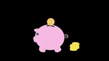porco salvando dinheiro moeda ícone animação ciclo movimento gráficos vídeo transparente fundo com alfa canal video