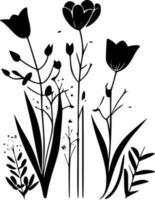 Spring Flowers - Black and White Isolated Icon - Vector illustration