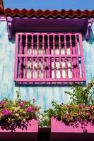 The colorful colonial houses at the walled city of Cartagena de Indias photo