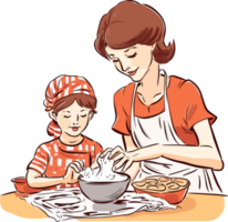 Mother and her daughter are making bread together png