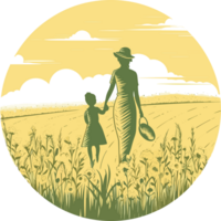 Illustration of mother and her daughter are holding hands in the park png