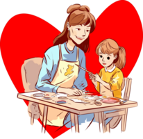 The mother and her daughter are painting together png