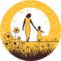 Illustration of mother and her daughter are holding hands in the park png