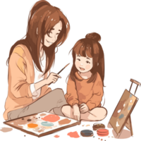 a mãe e dela filha estão pintura juntos png