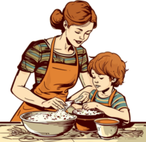 mère et sa fille sont fabrication pain ensemble png