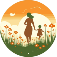 Illustration of mother and her daughter are holding hands in the park png