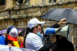 Bogota, Colombia, 2022. Peaceful protest marches in Bogota Colombia against the government of Gustavo Petro. photo