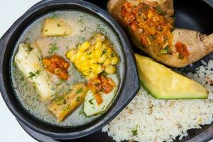 Traditional Colombian soup from the region of Valle del Cauca called sancocho photo