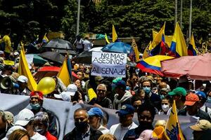 Bogota, Colombia, 2022. Peaceful protest marches in Bogota Colombia against the government of Gustavo Petro. photo