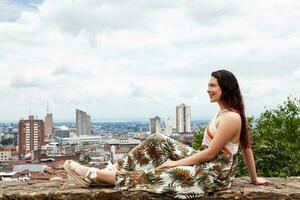 Beautiful young woman at the San Antonio hill located in the city of Cali in Colombia photo